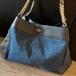 Coach Lexy chain denim and black leather